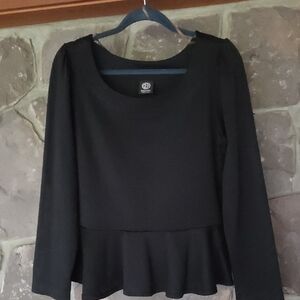 Bobeau Black Peplum Long Sleeve Blouse